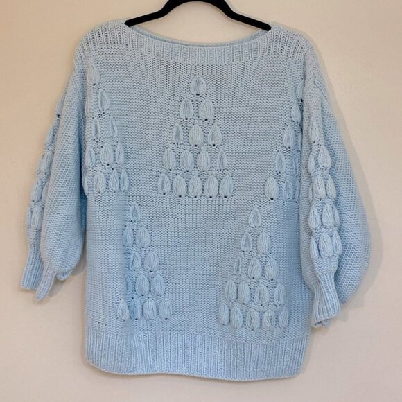 Vintage Light Blue Bubble Knit 3/4 Sleeve Knit Grandma Sweater S - Picture 10 of 10